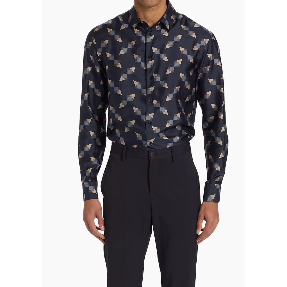 Giorgio Armani Geometric Silk Button-Up Shirt. NWT Size 41 $1395